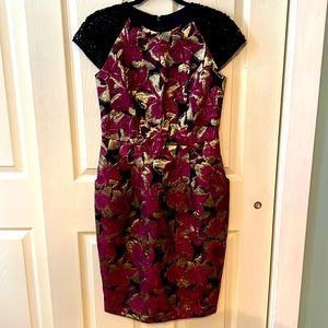 Carmen Marc Valvo Metallic Floral Dress